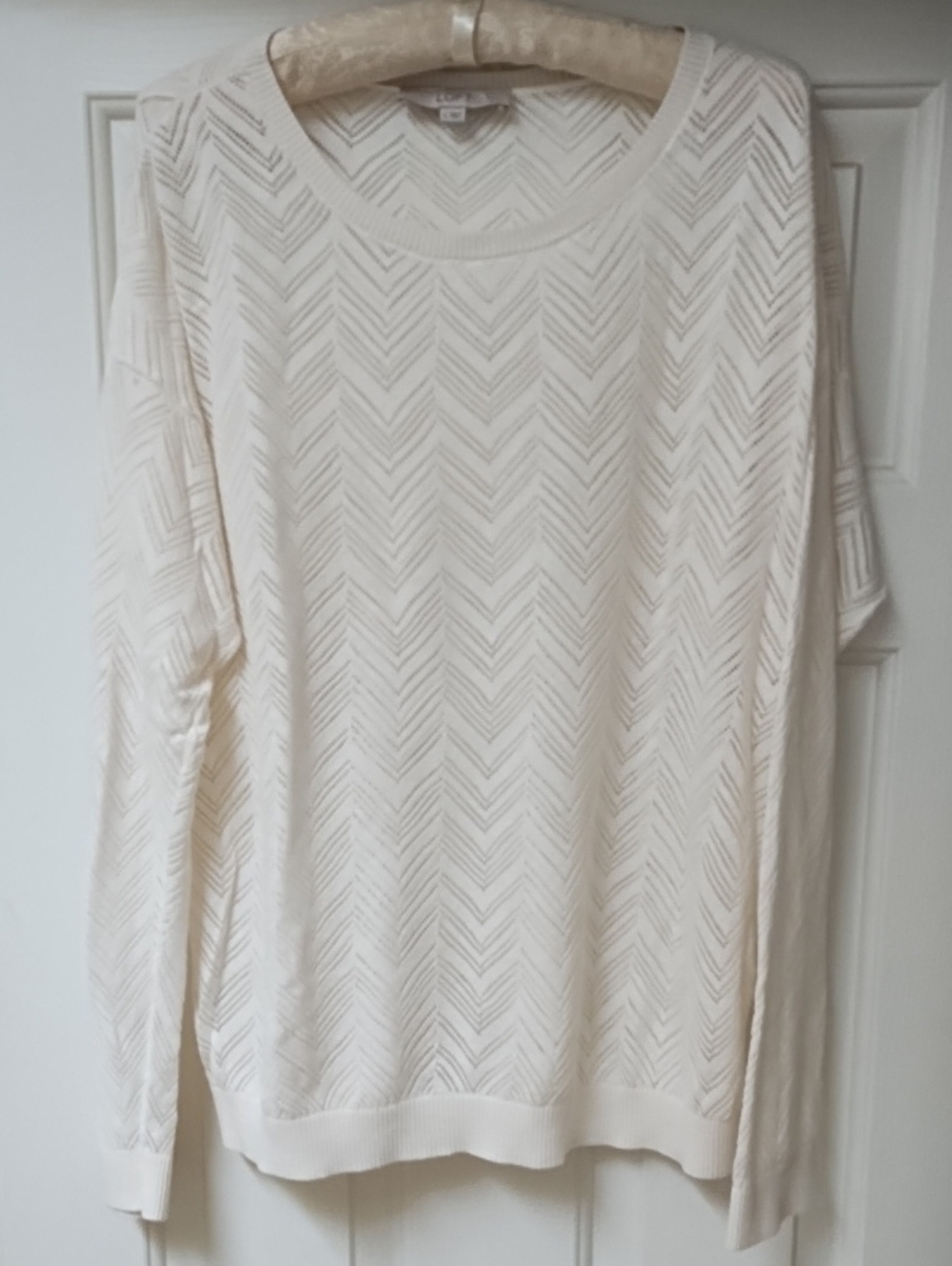 LOFT Cream Chevron Openwork Long Sleeve Sweater